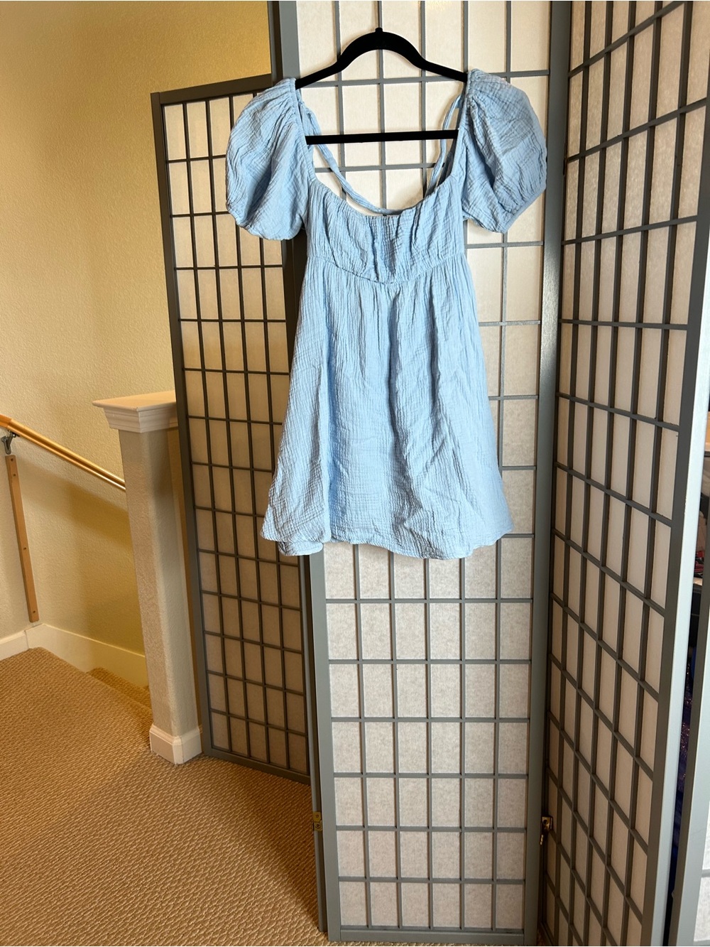 Light Blue Puff Sleeve Mini Dress - Casual Summer Style